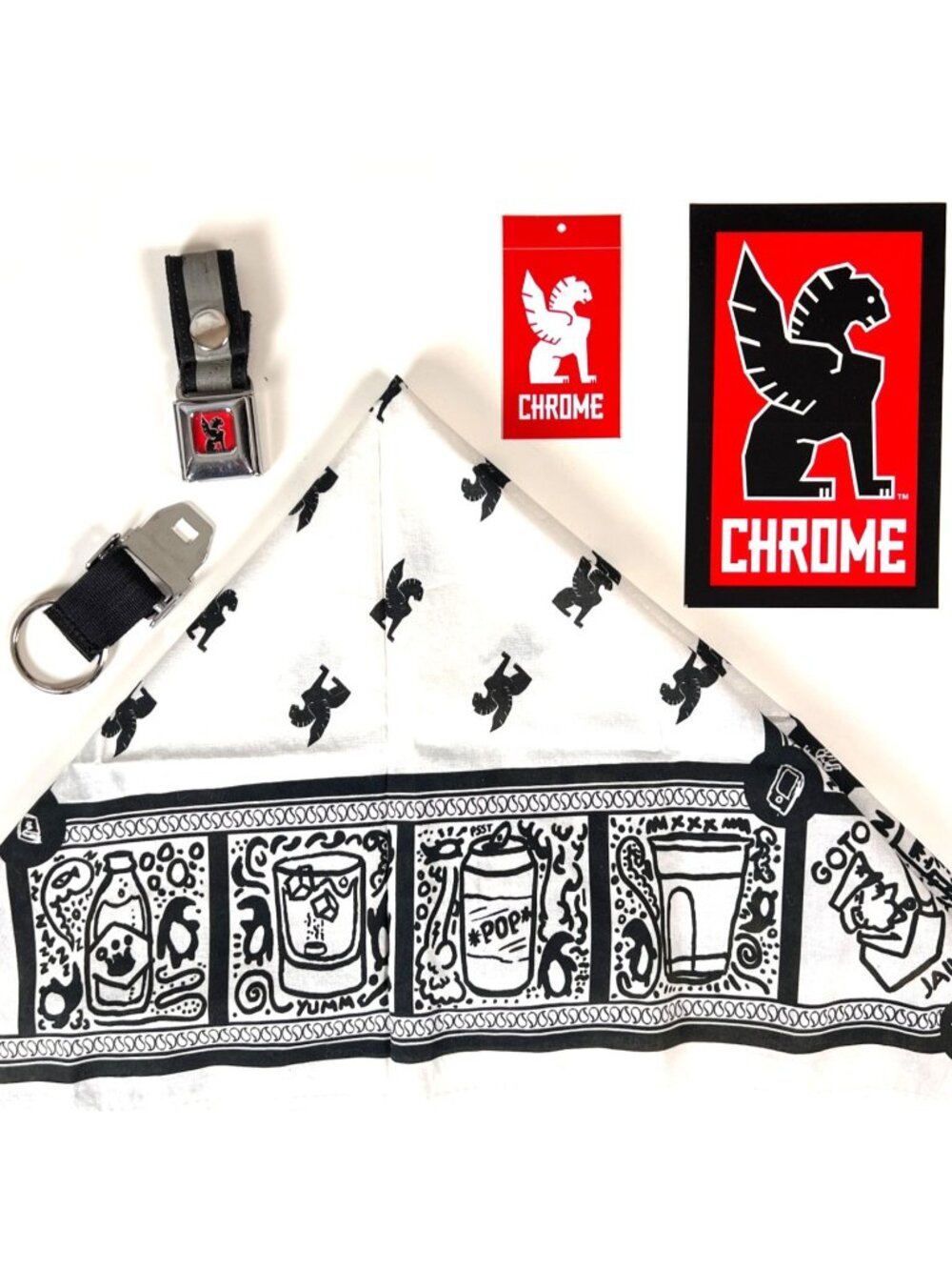 Chrome Industries Seatbelt Buckle Keychain Monopoly Bandana Stickers 4 Pc Lot